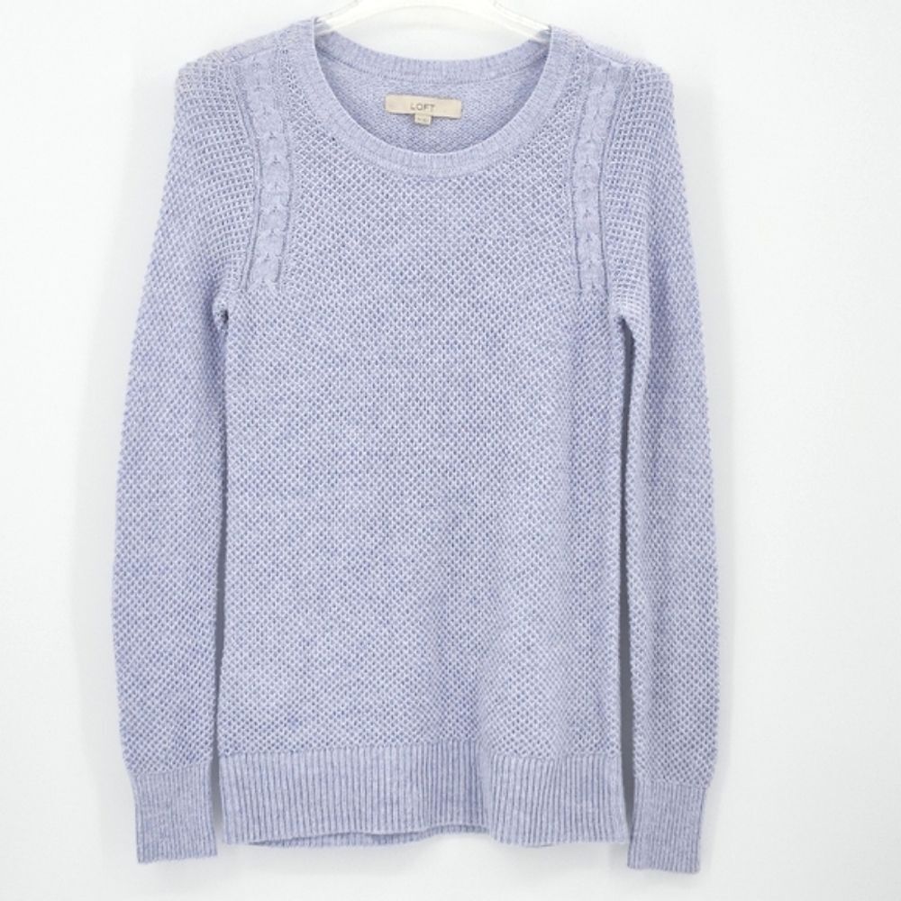 Loft Sweater Womens Size XS Periwinkle Blue Loose Cable Knit Fall Grannycore